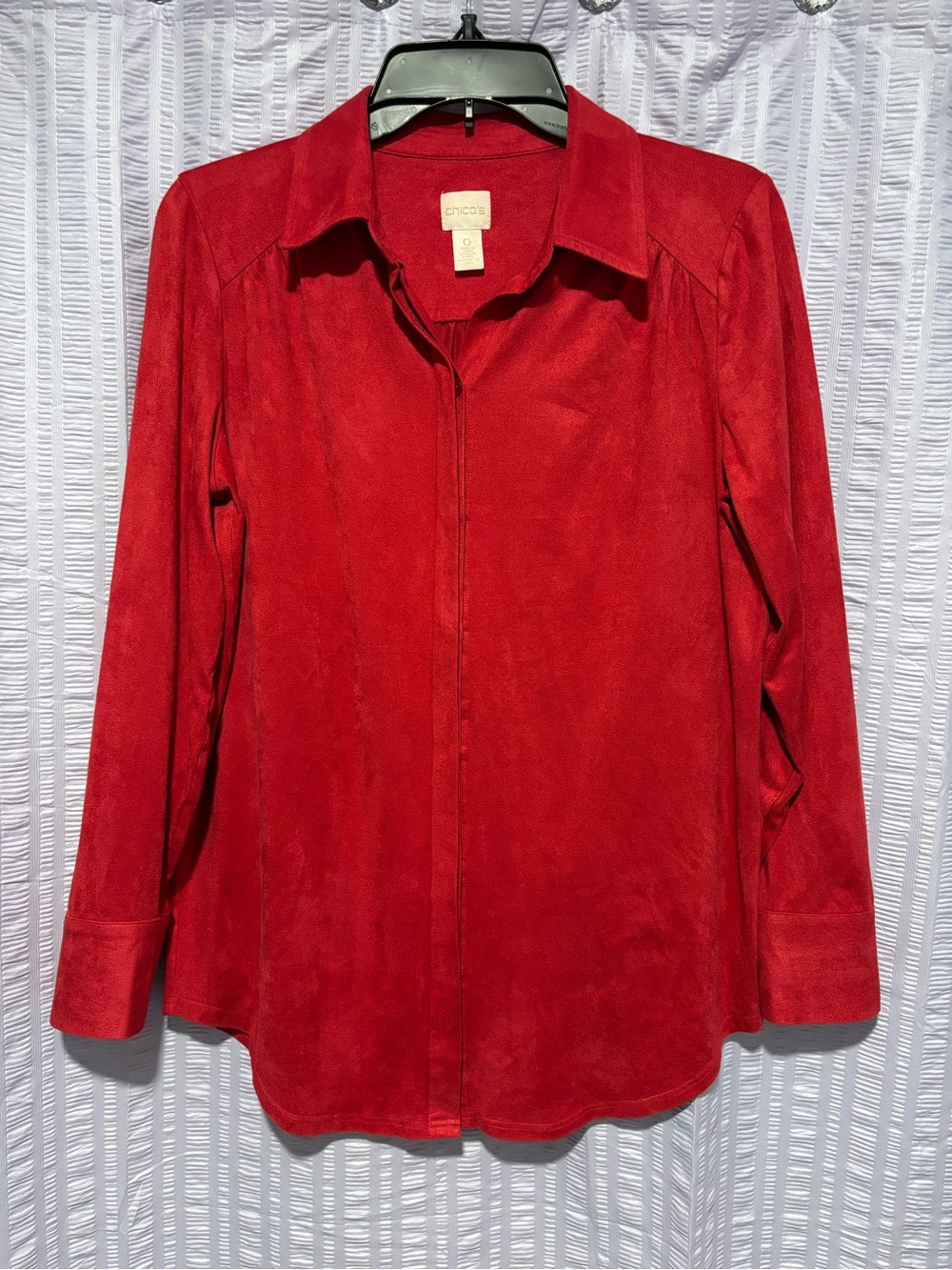 Chico's Vibrant Red Suede-Look Button Front Shirt